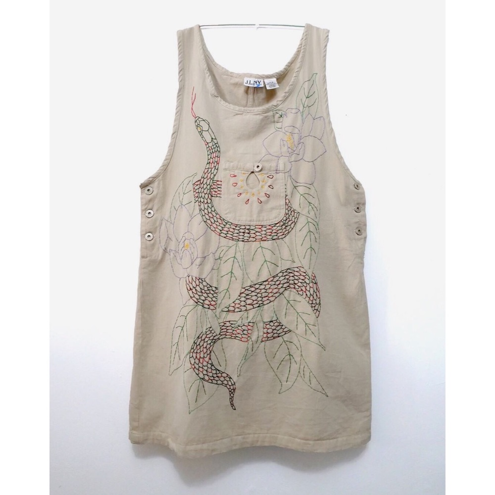 Vintage beige dress with modern hand embroidery